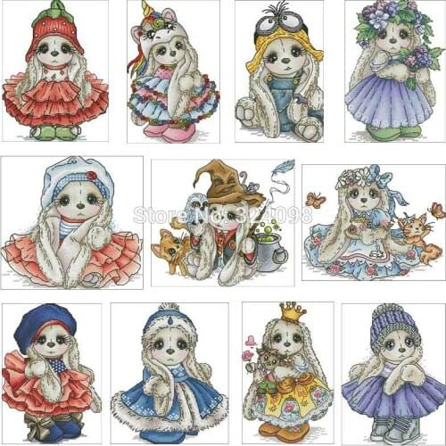 Bunny rabbit series cartoon patterns Counted Cross Stitch 11CT 14CT DIY Chinese Cross Stitch Kits Embroidery Needlework Sets
