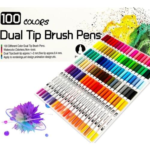 12-120 Colors Art Pens Set Dual Tip Brush Art Markers Pen Water Based Highlighter Pen for Calligraphy Drawing Sketching Color