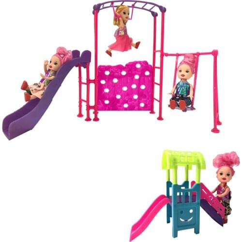 NK 2 Pcs /Set Doll Accessories Park Slide swing Amusement Devices For Barbie 1/6 Dolls Kindergarten Girl Play House Baby Toys