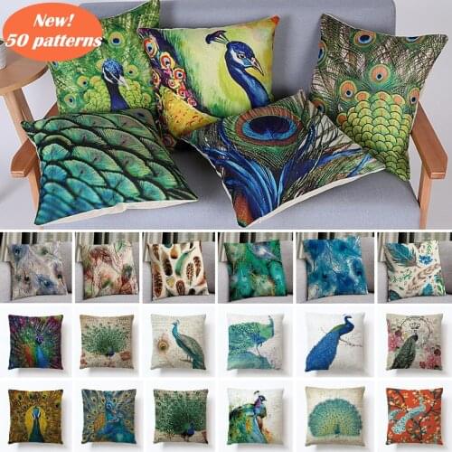 NEW Hand Painted Linen Peacock Cushion Cover Peacock Feather Decorative Pillows Cover For Home Decoration Sofa Throw Pillow Case