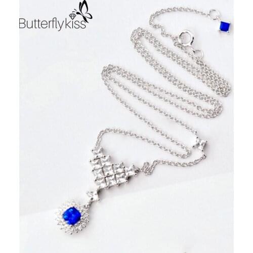 BK 18k Sapphire Pendant Necklaces For Women 4.27g Genuine Gold 585 Square Wedding Female Luxury Fine Jewelry Length 45cm Custom