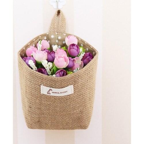 Hanging Flower Bag Living Room Gadget Storage Cotton Linen Organizer Pouch Home decoration rangement