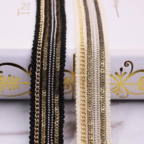 Polyamide Nylon Ribbon Trim With Metal Chain Sequins Shiny Fabric Dress Bag Hat Sewing Garment DIY Decorations 25mm 0.9m(1 Yard)