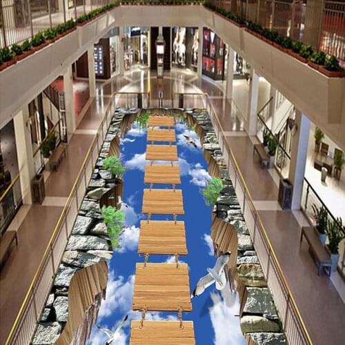 Custom Mural Wallpaper Mall Supermarkets Living Room Stairs Floor Sticker Self-adhesive Waterproof Floor Wallpaper Roll For Wall