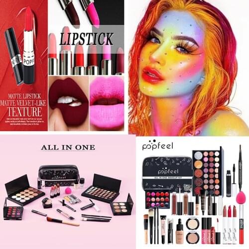POPFEEL ALL IN ONE MAKEUP COSMETICS SET EYESHADOW LIPSTICK EYEBROW PENCIL LIP GLOSS FOUNDATION MAKEUP BRUSH POWDER PUFF KIT004