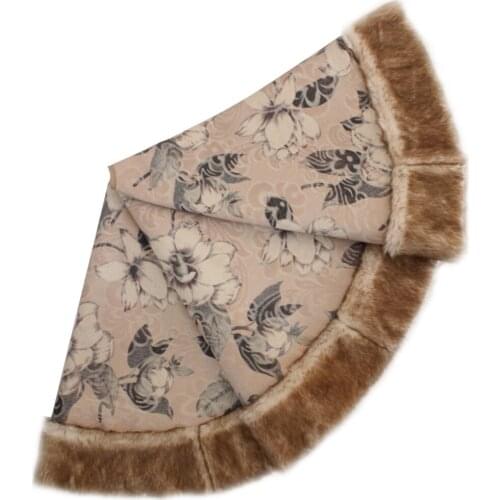 Promotion Heavy Jacquard gold green color decoraction Christmas tree sklirt with Faux Fur Border Tree Skirt P4774