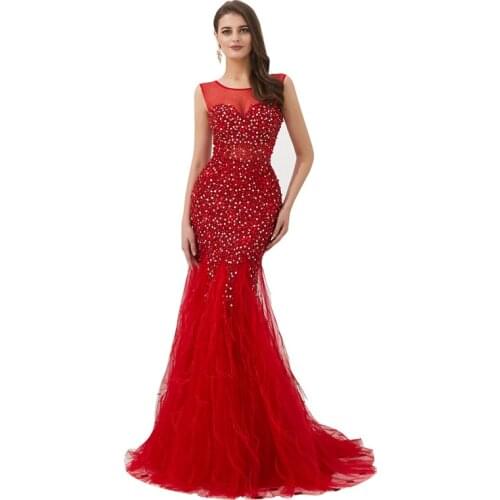 Luxury O-Neck Tank Beading Mermaid Evening Dress Long Robe longue Vestido de festa longo Long dress robe soiree Serene hill94696