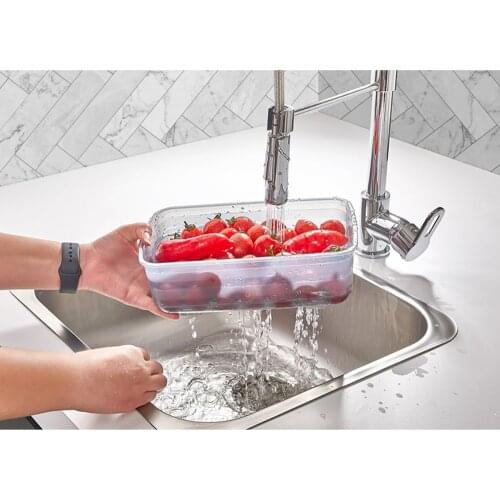 Lüks Dikdörtgen Süzgeçli Saklama Kabı Siyah Gri Beyaz Renk Yıkama Mika Süzme Özellikli Mutfak Depolama Gıda Yüksek Kaliteli