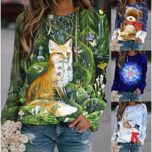 S-3XL Autumn and winter long-sleeved ladies cute 3D animal print casual sweatshirt sweater T-shirt grinch christmas fashion F4