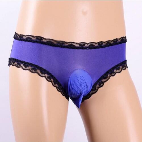 Sexy Lace Panties Tempting Penis Sheath U Convex Pouch G-String Transparent Sexy Panty Cute Lace Patchwork Underwear Breathable