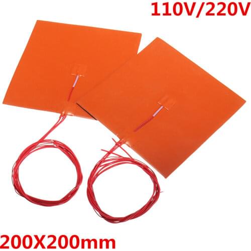 Silicone Heated Bed Heating Pad Thermistor for 3D Printer Parts Electric Heating Pads 110V 220V 200W 200 x 200mm