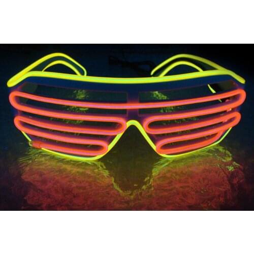 Smart Remote Control EL Wire Fashion Neon LED Light Up Shutter Shaped Glasses DJ Rave Costume Party