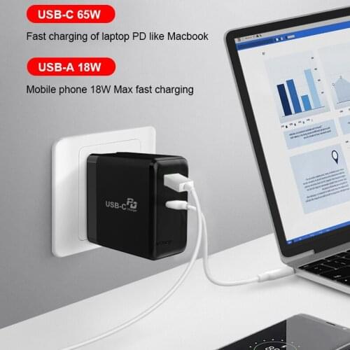65W GaN Charger Quick Charge Smart Design 65W USB-C PD QC3.0 DC Output Fast Charger For iPhone Laptop