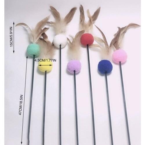 Funny Cats Wand Toy Interactive Pom Pom Ball Fake Feather Cat Teaser Pet Stick Toy Cat Stick Toy Cat Play Toys Pet Supplies