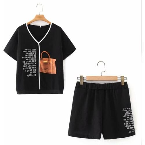 Plus size short sleeve tshirts and short pants women sets 2021 summer casual black apricot ladies 2 pieces women sets female