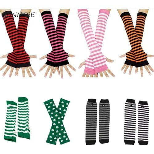 Arm Warmers Women Knitted All-match High Elasticity Leisure Korean Style Classic Striped Warm Womens Sleeves Arms Simple Funny