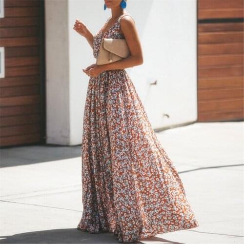 2021 Summer Dress Women Lace Up Casual Dresses Ladies Vestidos Floral Print V-neck Bohemian Long Maxi Cover Up Large Plus Size