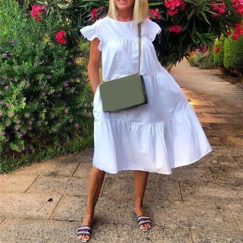 Women Dress Short Sleeve Pleated Long Dresses Fashion Bohemian Dress Solid Loose Summer Dresses Plus Size New