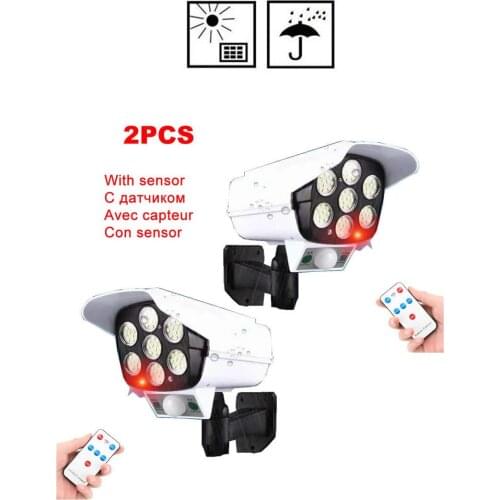 2pcs remote Solar motion sensor lamp light Fake Dummy camera security outdoor waterproof Emulational Decoy IR LED Flash Red Led