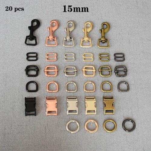 20 pcs/pack 15mm Metal Slider Buckle D Ring Release Buckle use for Bag Strap Clasp Handbag Web Belt Adjust Round DIY Accessory