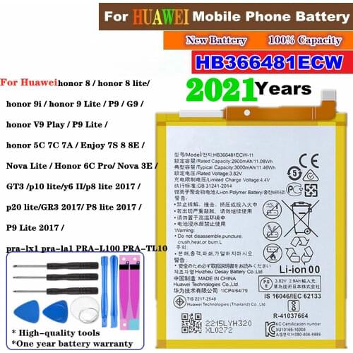 2021 For Huawei P9 P10 P20 Lite Honor 8 9 Lite 9i 5C 7C 7A Enjoy 7S 8 8E Nova Lite 3E GT3 V9 Play G9 Phone Battery HB366481ECW