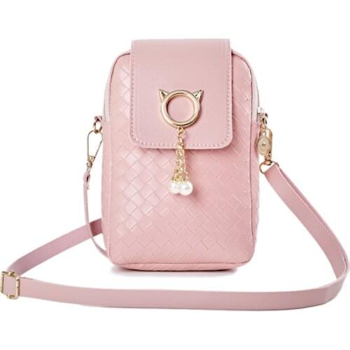 2021 Autumn Winter Mini Cross-body Mobile Phone Shoulder Bag Woven Pearl Tassel Cover-style Female Bag Shoulder Diagonal Bag