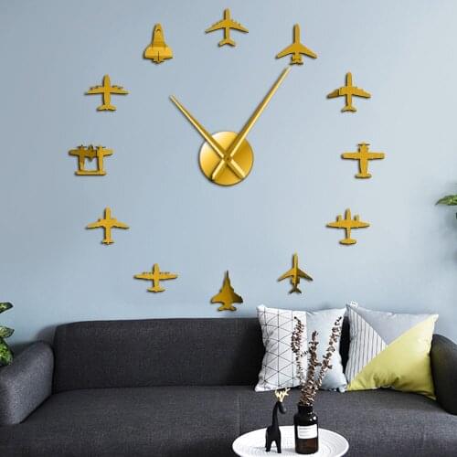 2021 New 3D Acrylic Mirror Sticker Home Decoration DIY Airplane Flying Fighter Jet Large Wall Clock Living Room Decoration