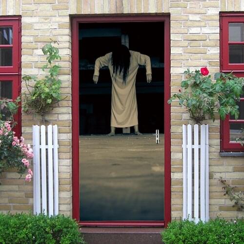 3D PVC Tricky Terror Female Ghost Door Stickers Waterproof Wallpapers DIY Removable Self Adhesive Murals For Living Room Bedroom