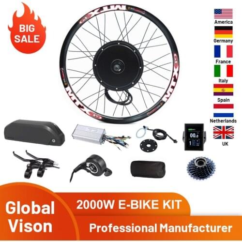52v 2000W Motor Wheel Cassette type 8s or 9s electric bike conversion kit with 52V17ah Electric bike lithium battery