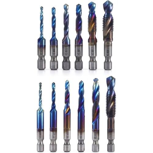 6pcs Hex Shank HSS Screw Thread Deburr Metric Tap Drill Bits M3-M10 Hand Tools for Screw Machine Compound Tap Hand Tools