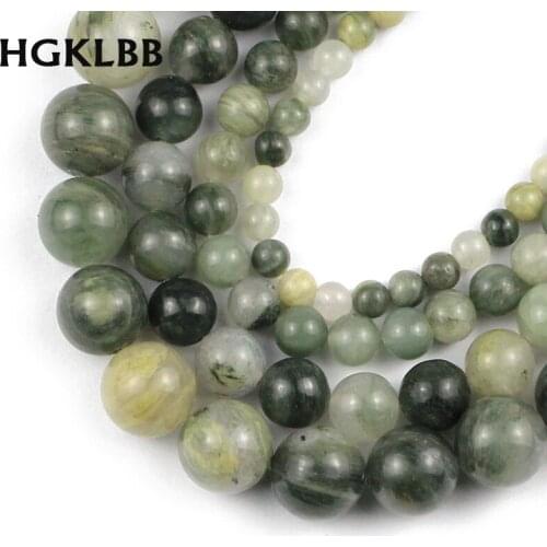 HGKLBB Green Grass Jaspe Natural Stone Round spacers Loose beads for Jewelry bracelet necklace making DIY 4/6/8/10MM 15'' Strand