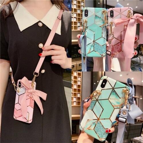 Luxury Bow Ribbon Lanyard Metal satchel Soft silicone phone case for apple iphone X XR XS MAX 6 6S 7 8 plus 11 Pro 12 MiNi cover
