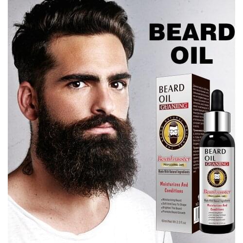 Pure Beard Growth Oil Men Anti Hair Loss Grow Mustache Essence Oil Thicker Fuller Mens Natural Ingredients Beard Oil 60ml