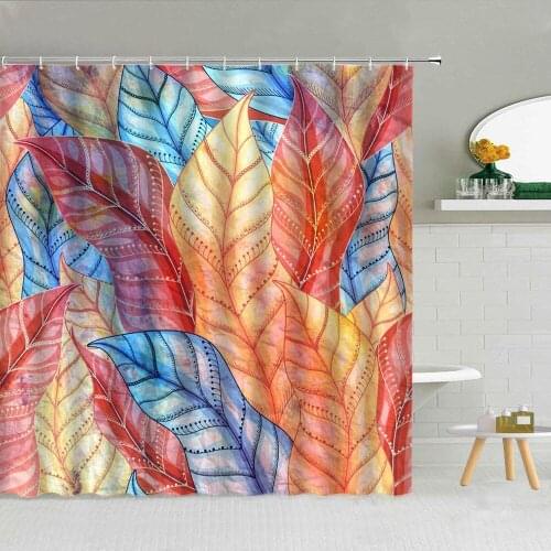 Color Hand Drawn Pattern Shower Curtains Abstract Plant Leaves Bathroom Bath Curtain Waterproof Fabric Home Bathtub Decor Screen