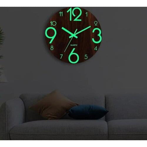 Wooden Wall Clock Luminous Number Hanging Clocks Quiet Dark Glowing Wall Clocks Modern Watches Home Decor Modern Christmas Gift