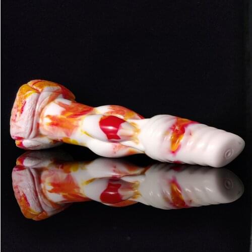 FAAK silicone animal wolf dog dildo colorful white red yellow large knotted penis with suction masturbator sex toys for women