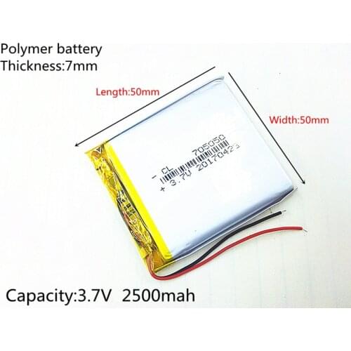 3.7V 2500mAh 705050 Lithium Polymer LiPo Rechargeable Battery ion cells For Mp3 Mp4 Mp5 DIY PAD DVD E-book bluetooth headset