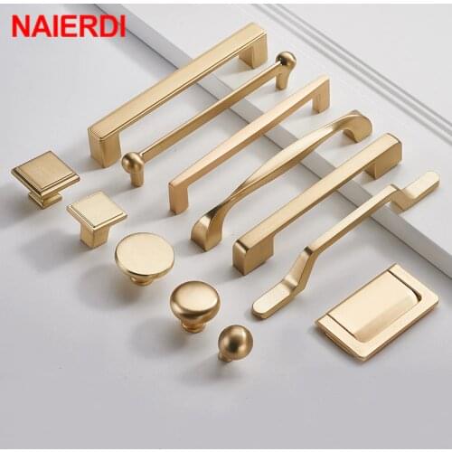 NAIERDI Brushed Gold Cabinet Handle Zinc Alloy Straight Handle Drawer Knob Decorative Kitchen Cupboard Pulls Furniture Hardware