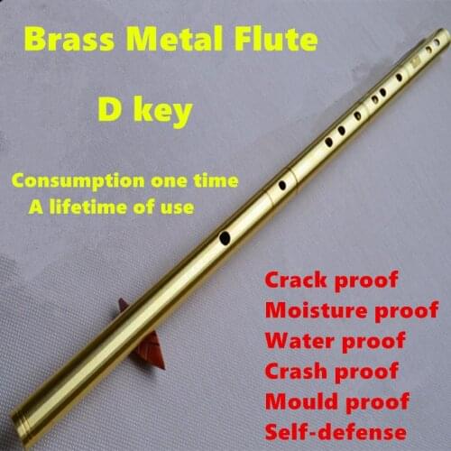 Brass Metal Flute D Key Metal Flauta Dizi One Section Profesional Concert Flute Musical Instrument Self-defense Weapon Flauta