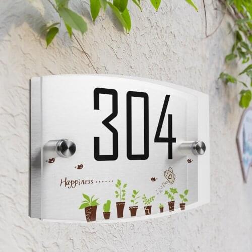 Cute Potted Personalized Modern House Number Door Sign Plaque Street Acrylic Matte Glass TOP