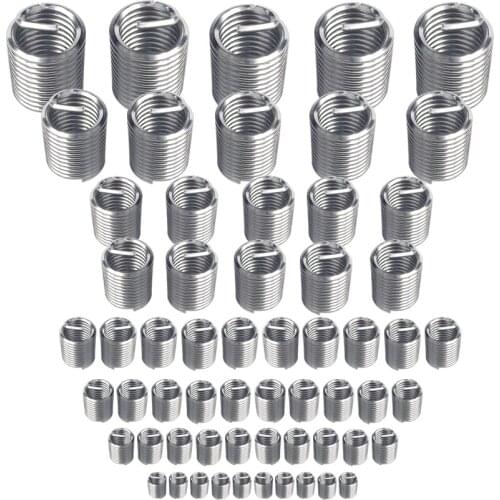Thread Repair Insert Kits Wire Braces Bushing Screws Sleeve Threaded Sheath M3 M4 M5 M6 M8 M10 M12 Silver Stainless Steel 60pcs