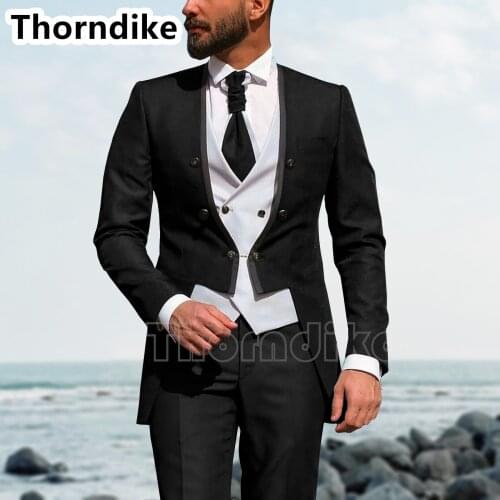 Thorndike New Costume Slim Fit Men Suit Formal Business Suit Groom Black Tuxedo Wedding Party Tailcoat Jacket Pant Vest 3 Pieces