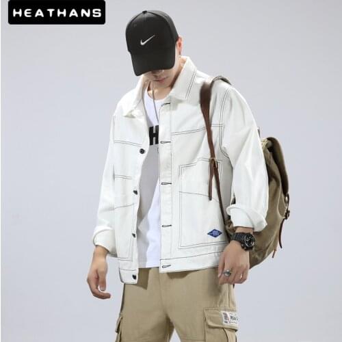 New Mens White Jean Jackets Fashion Spring Autumn Mens Denim Jacket Hip Hop Loose Oversize Casual Jacket Male Handsome Clothing