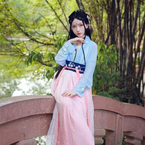 New style Han Chinese female costume Hanfu New tradition Hanfu Nuns Skirt Embroidery Daily princess skirt