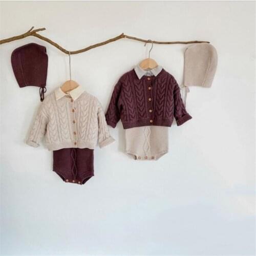 Baby Girls Clothes Winter Knitted Baby Clothes Set Newborn Fleece Baby Cardigan Baby Romper Boys Clothes Toddler Baby Outfits