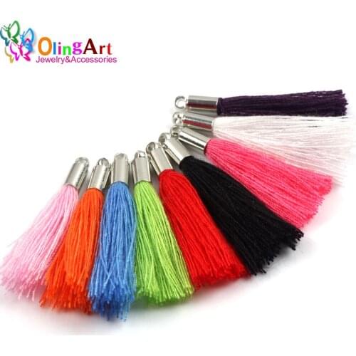 OlingArt 30/25/20/15mm 20Pcs Silver hat Mix Color Cotton Silk Satin Tassel Necklace Earring DIY Jewelry Making Keychain Charms