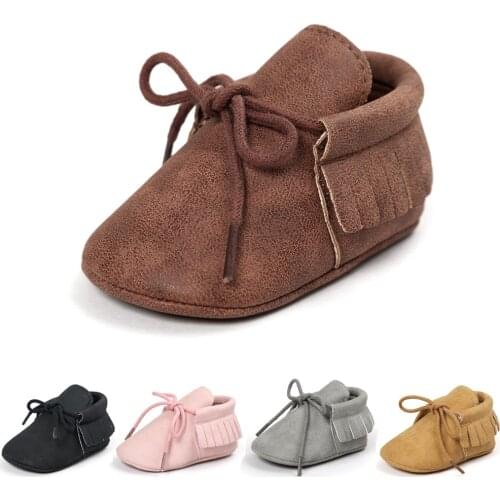 Autumn/Spring Baby Shoes 12cm for 6-9months Newborn Infant Leather Soft Fringed Toddler Shoes Boys Girls First Walkers Shoes