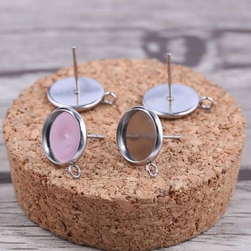 Reidgaller 20pcs stainless steel stud earring base with hoop 10mm 12mm dia blank cabochon bezel settings diy jewelry findings