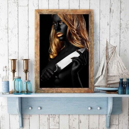 Blonde Black Woman Poster And Prints Lovely African Beauty Knife Canvas Painting HD Print Wall Art Picture Home Decoration Mural