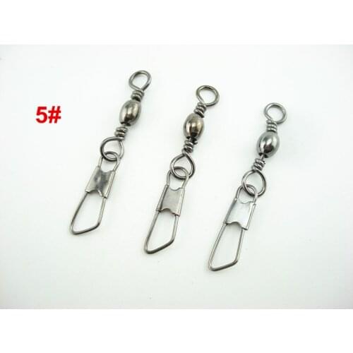 100Pcs*5# Fishing Hooks Lure Connector Fishing Brass Barrel Swivel With Safety Snap Fishing Lures Baits